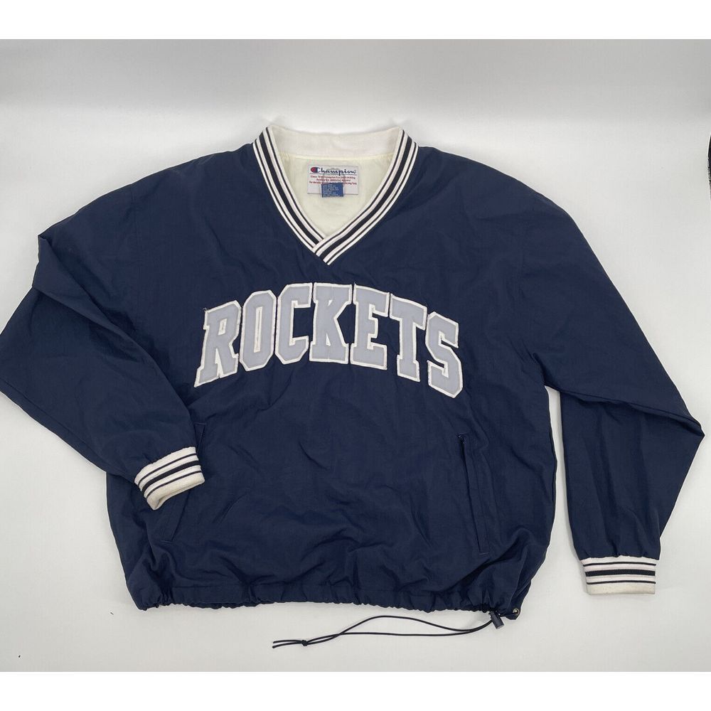 RARE Vintage Champion Men's Pullover Wind Jacket Houston Rockets XL Blue Logo